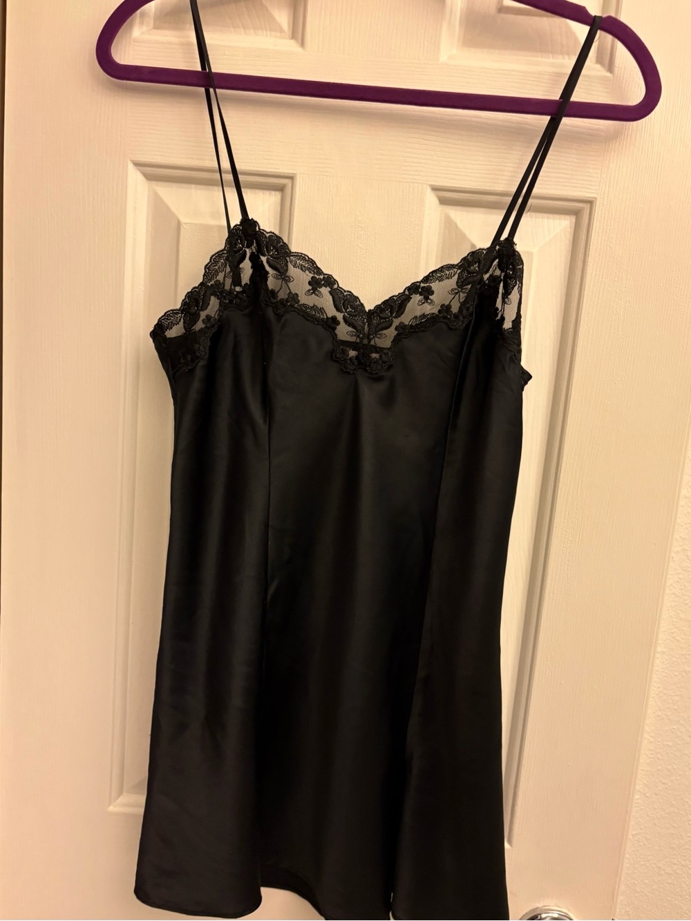 Victoria's Secret Black Satin Lace Trim Slip